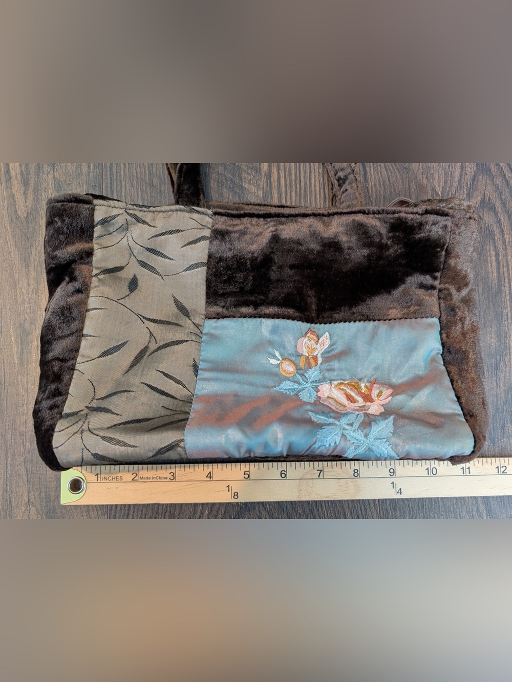 Two’s Company Women’s Purse and Matching Scarf Velvet Satin Brown Neutral Floral - Picture 11 of 15